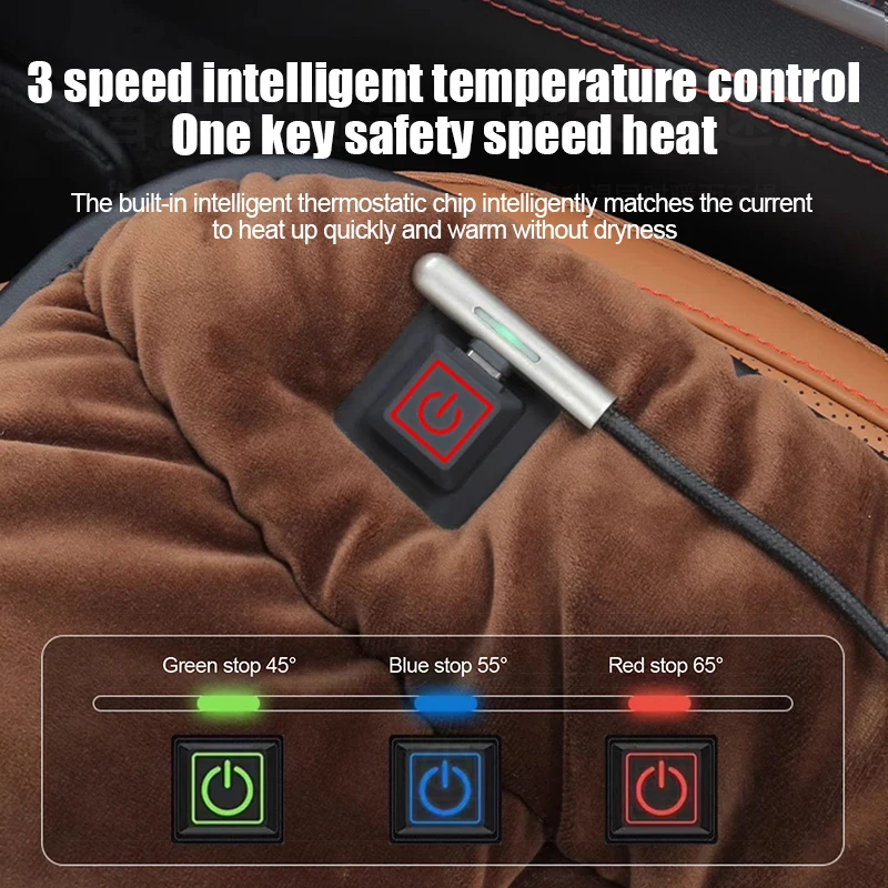 قطعة واحدة من وسادة تدفئة السيارة من الجرافين، وسادة مقعد شتوية من القطيفة - وسادة مفردة كهربائية USB دافئة مثبتة على السيارة 12 فولت #4
