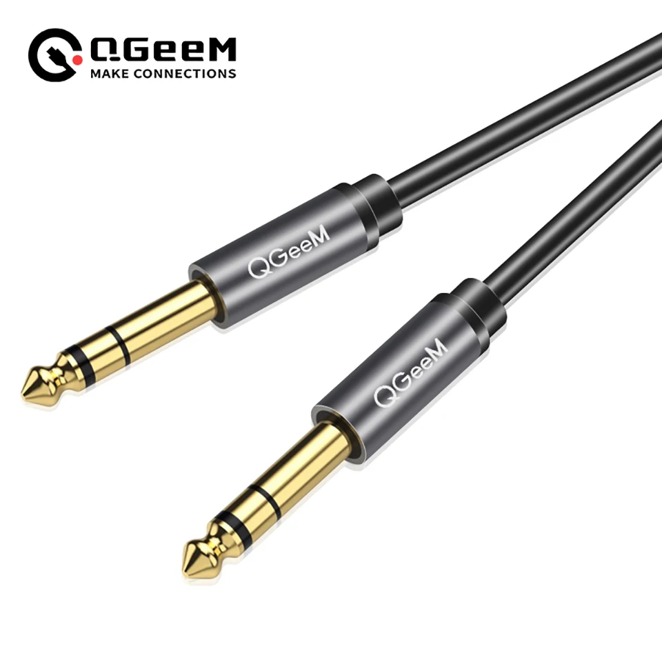 QGeeM 6.5mm 6.35mm kabel Audio Jack 6.35 Jack z męskiego na męskie przewód Aux 1m 2m 3m do gitary wzmacniacz miksujący basu przewód Aux 6.35mm