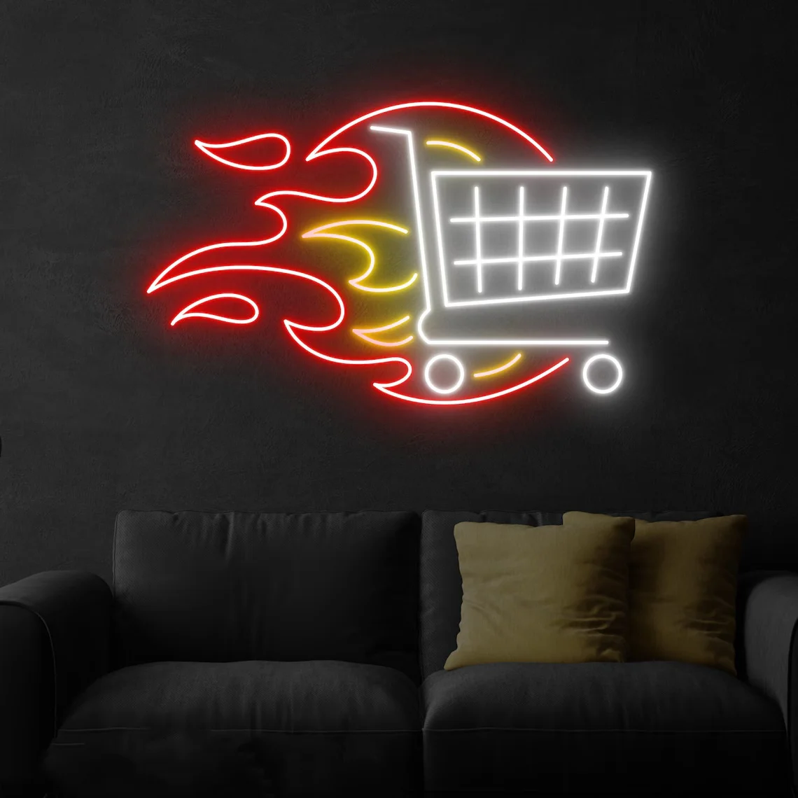 Shopping Cart Neon Sign Shopping Cart Sign Custom Light For Store Shop Decor Supermarket Shopping Mall Art Grocery Store Decor