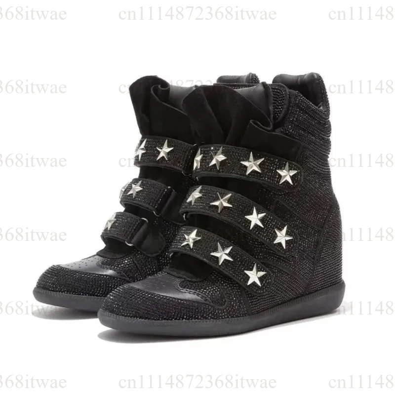 Women's Fashion High-Top Boots Sparkly Design Thick Soles Sneakers and Casual Shoes Punk Style Casual Walking Footwear