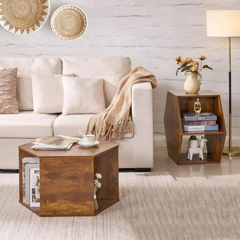 

Скандинавские шестиугольные кофейные столики из массива дерева, простые приставные столики для дома, ретро-тумбочки для спальни, мебель для гостиной