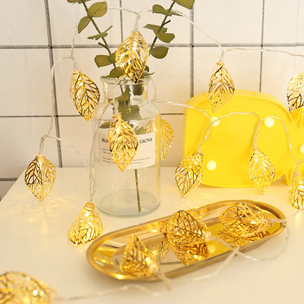

1Pcs Golden Metal Leaf Lamp LED String Light Romantic Atmosphere Decor for Canteen Patio Easter Bedroom Lighting