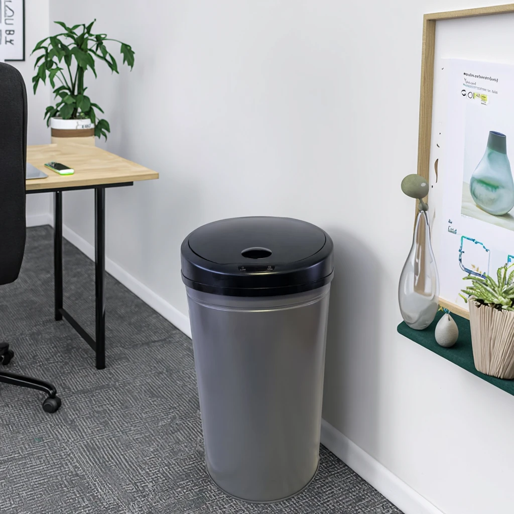 Cool Grey 60L Smart Trash Can 16 Gallon Sensor Cover Vertical Bin for Indoor Home Office Kitchen Use