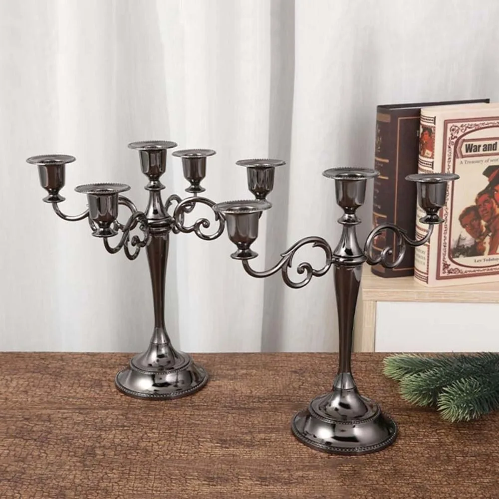 Luxurious 3/5 Arms European Candlestick Metal Alloy Vintage Candle Holder Retro Electroplated Candelabrum Banquet