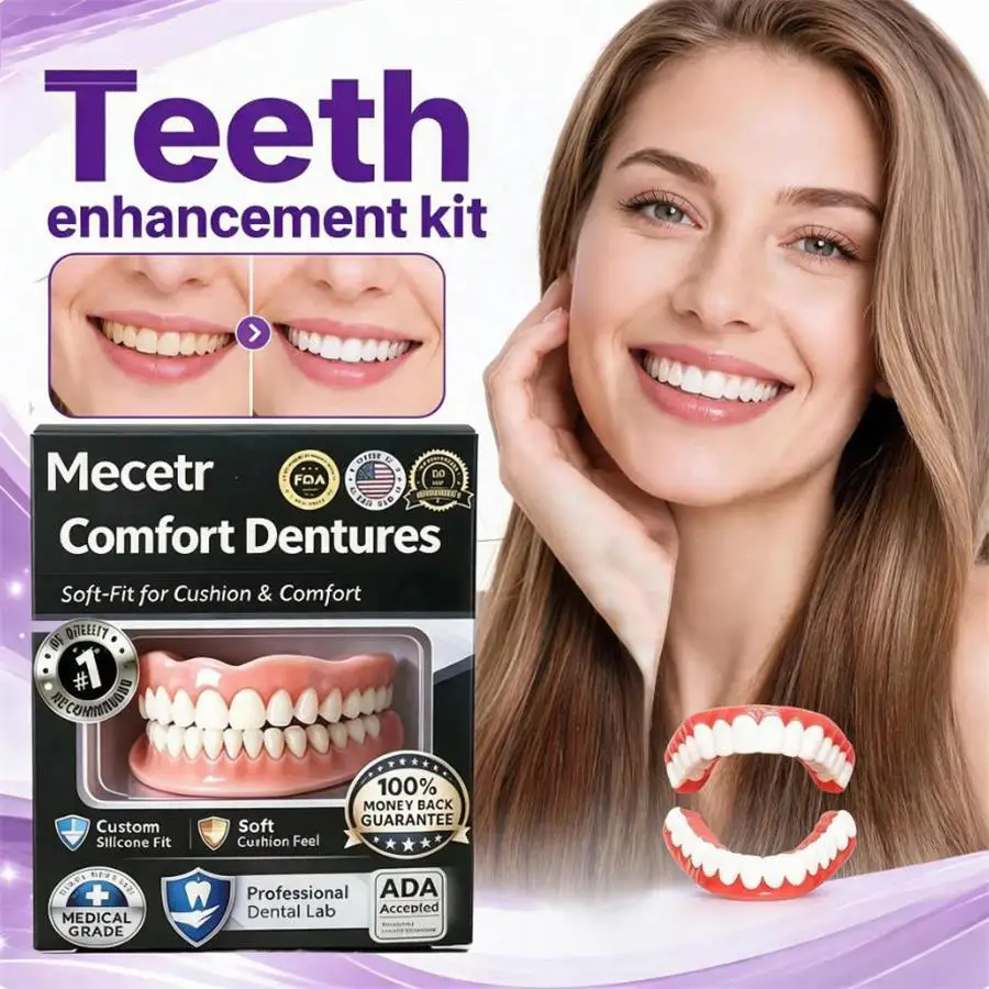 DIY Denture Kit Full Set Natural Dentures Upper & Lower Silicone Fake Teeth Braces Comfort Fit Restoration Oral Appliance Supply