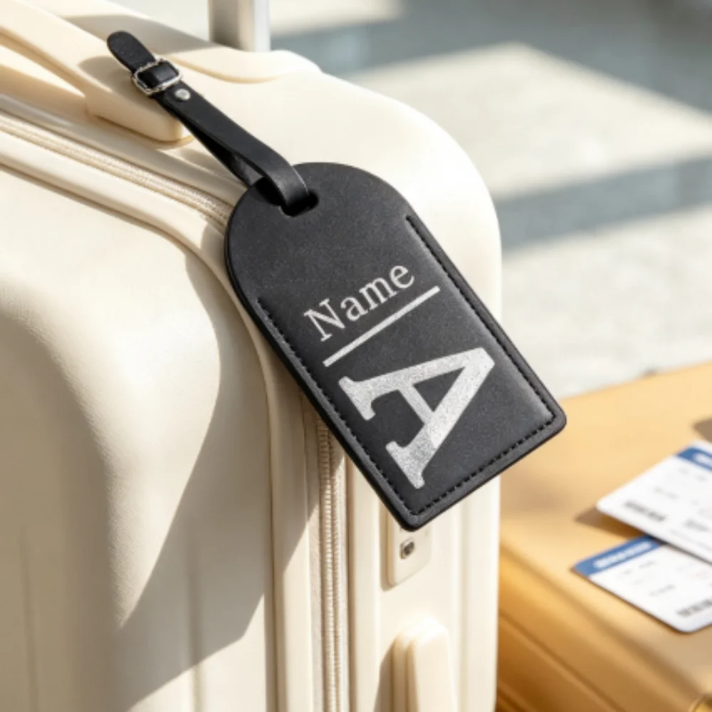 Personalized Customized Monogram PU Leather Luggage Tag With Letter & Name, Suitcase Handbag Baggage Label, Wedding Travel Gift