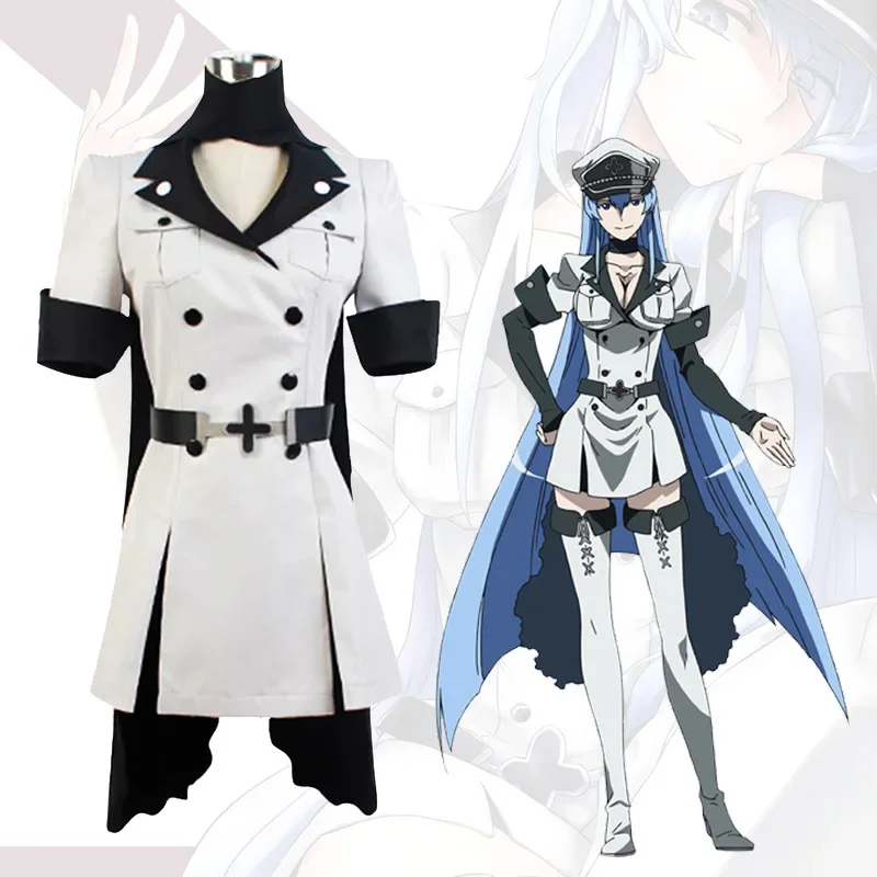 Anime Akame Ga KILL Cosplay Esdeath Empire Cosplay Costume Uniform with Hat Blue Wig Halloween Party Cos for Women Girl