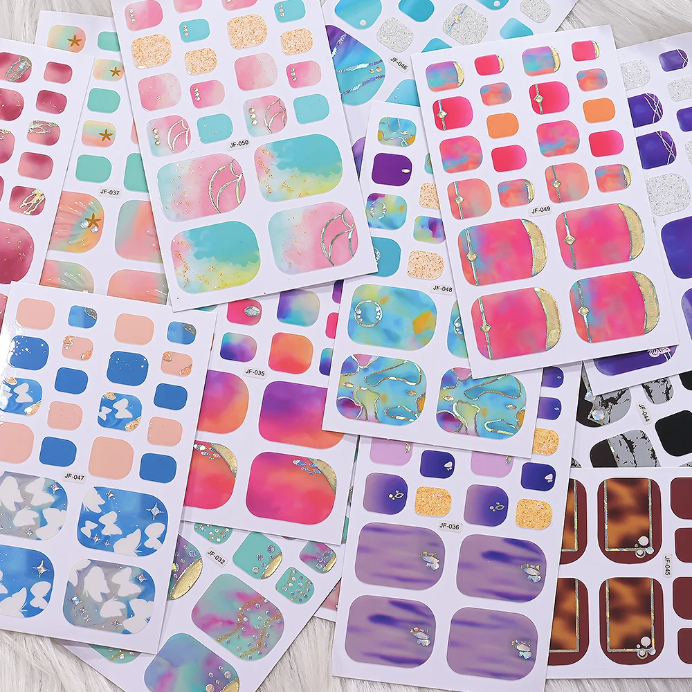 22 Tips/Vel DIY Glitter Teen Nagelstickers Volledige Dekking Nagellak Sticker Zelfklevende Decals Pedicure Decoratie Teennagel wraps