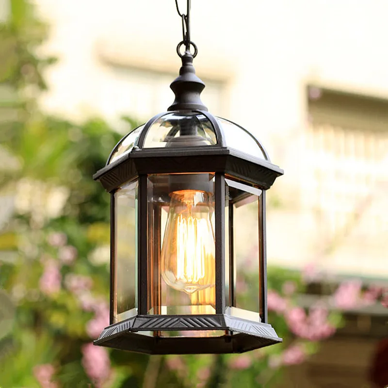 

Outdoor Pendant Lights Balcony Outside Light Garden Glass Lamp Black Lamp Bar Chandelier Lighting Hotel Lamp Include Bulb