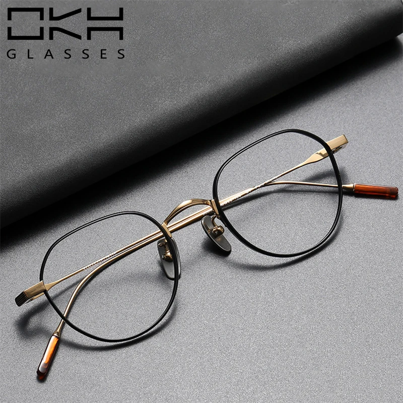 OKH Ultra-light Fashion Pure Titanium Eyewear Men Retro Round Small Face Optical Prescription Glasses Frame Women T08