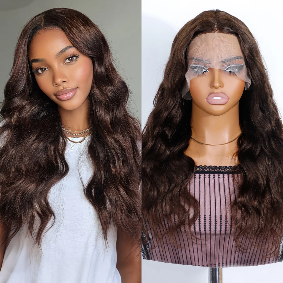 

Borwn 4 Color QVR Body Weave Lace Frontal Wig Remy Pre-Plucked HD Lace Part Wig Natural 13X6x2 Lace Human Hair Wigs For Women