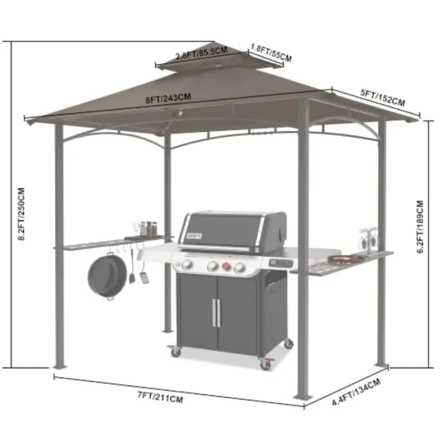 8x5 Grill Gazebo with Steel Frame and 2 LED Lights