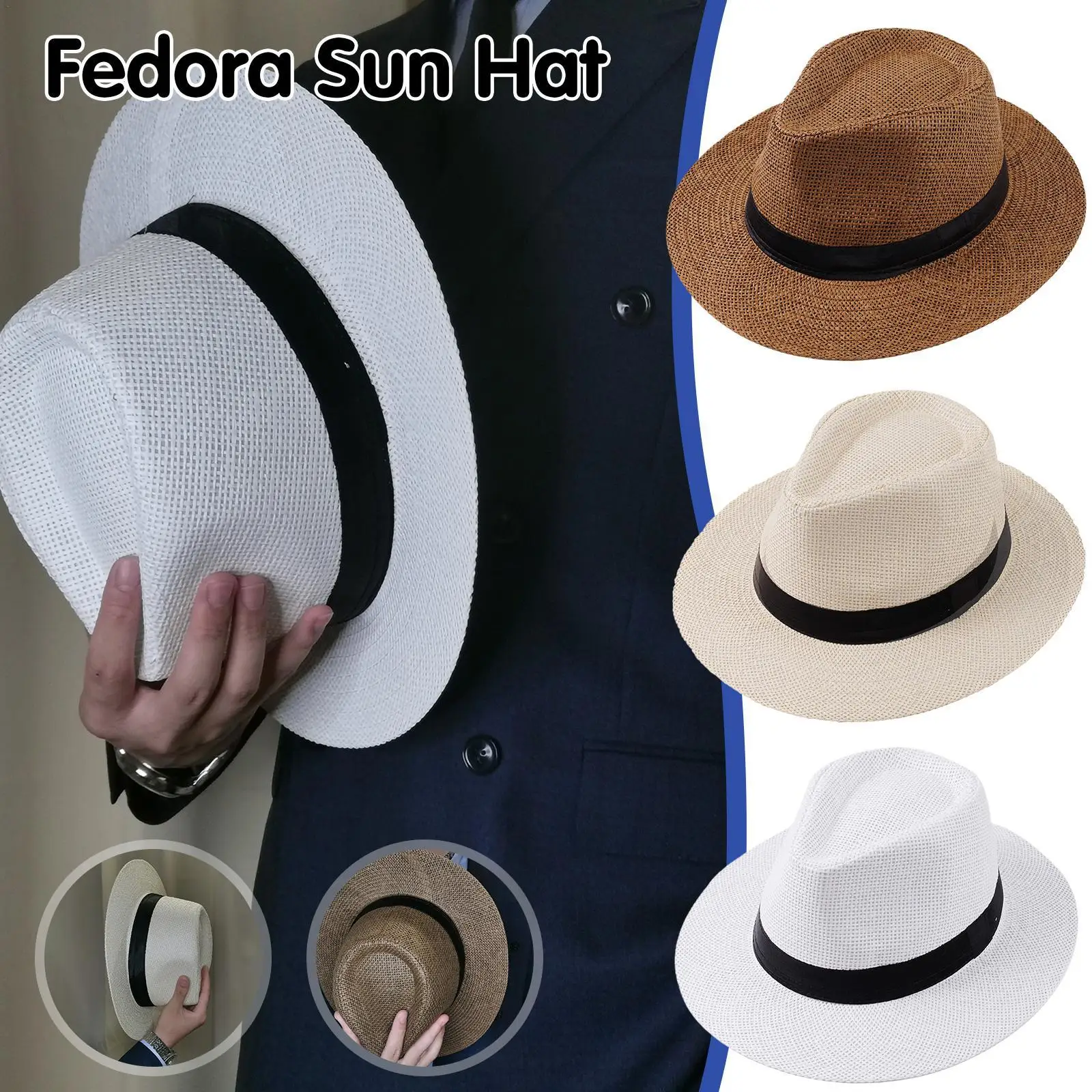 New Natural Panama Straw Hat Wide Brim UV Protection Cap Unisex Women Men Fashion Summer Casual Trendy Beach Sun Jazz Hat