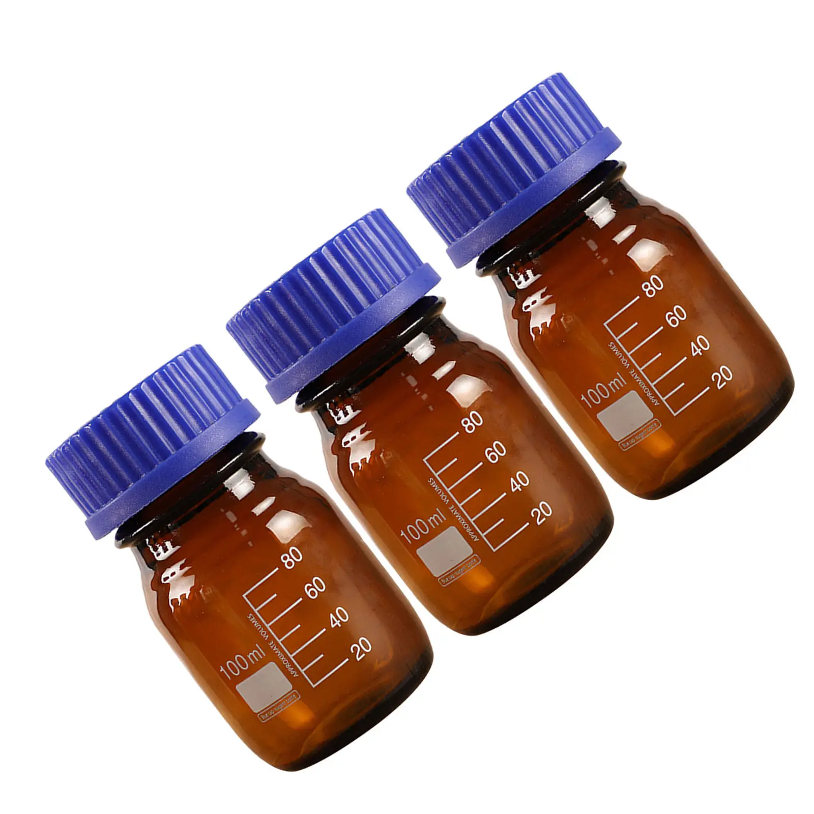 3Pcs Glass Chemical Reagent Bottles 100Ml Strong Wear Resistant Lab Sample Bottle Sealing Cap for Medicine Refill