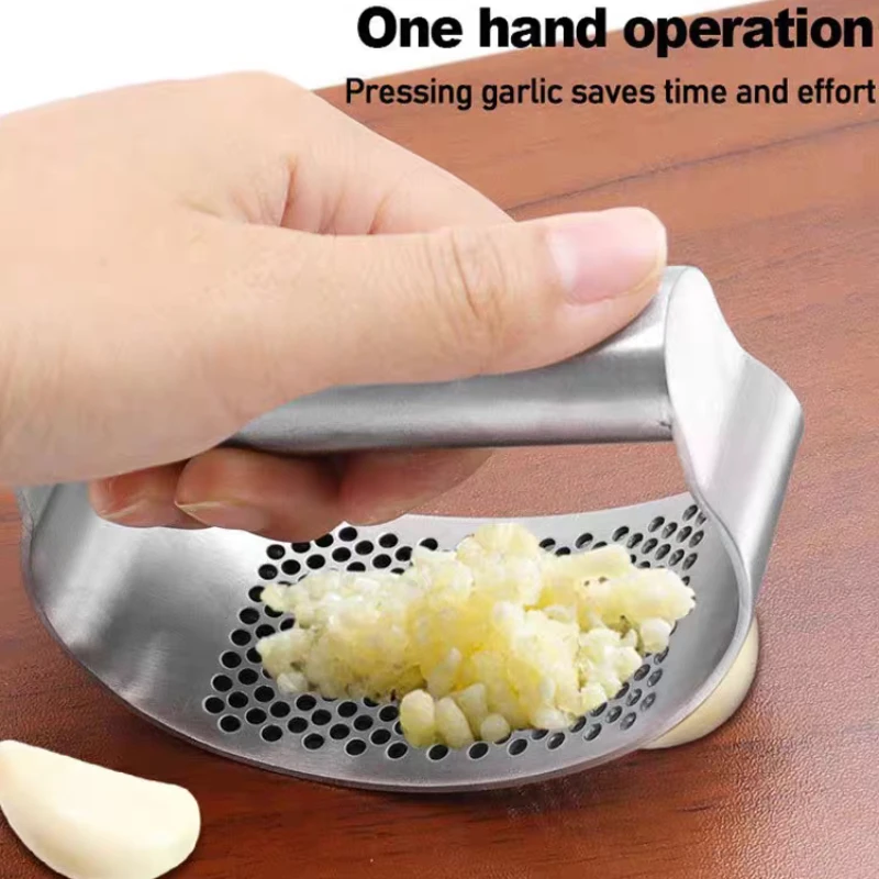 Full 304 Stainless Steel Circular Garlic Press Manual Curved Garlic Masher Grinding Garlic Puree Kitchen Tool With Bottle Ope