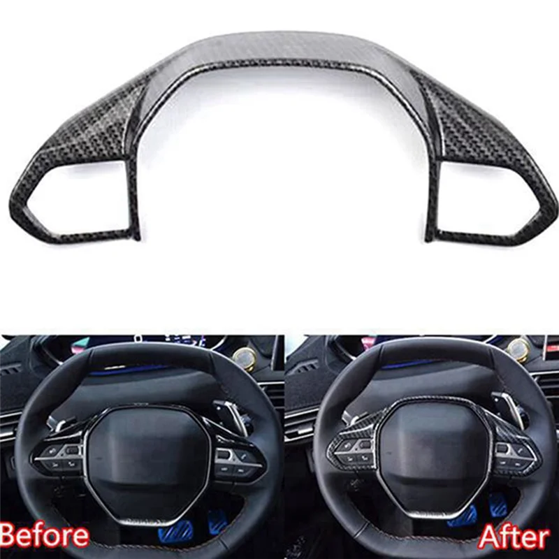 for 3008 GT 4008 5008 ABS Carbon Fiber Sticker Steering Wheel Trim Decorative Frame Cover 2018