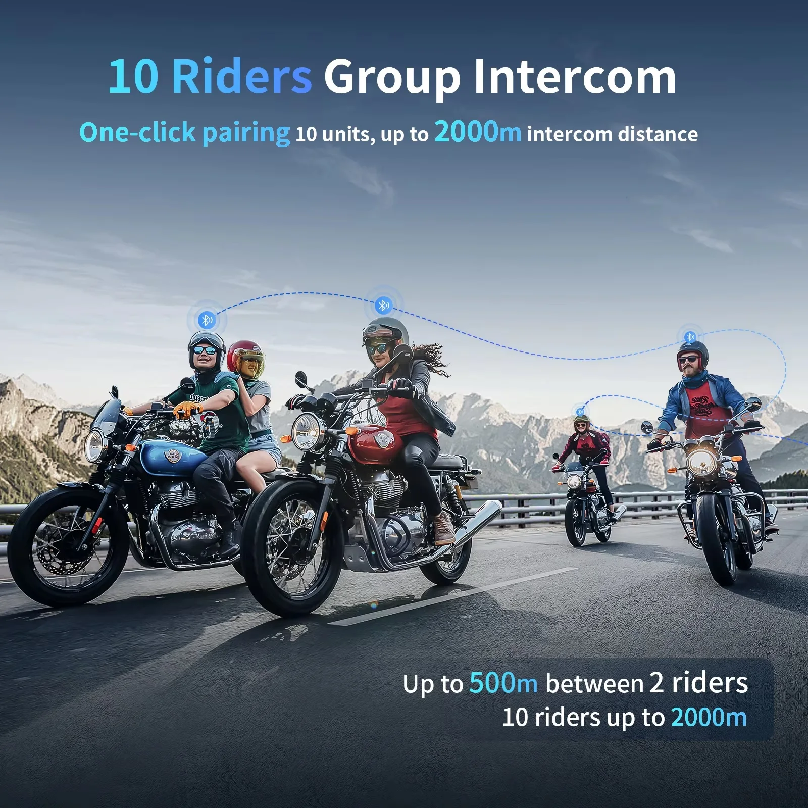 Fodsports M1-S Pro Motorcycle Intercom,Bluetooth Helmet Headset Wireless Interphone,10 Riders 2000M,Support APP.