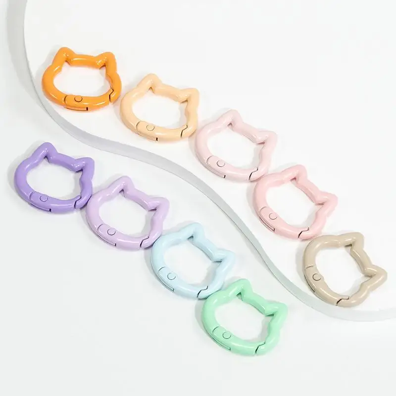 30pcs Colorful Metal O Ring Spring Clasp Openable Round Cat Shape Carabiner Keychain Clips Dog Chain Jewelry Making Accessories