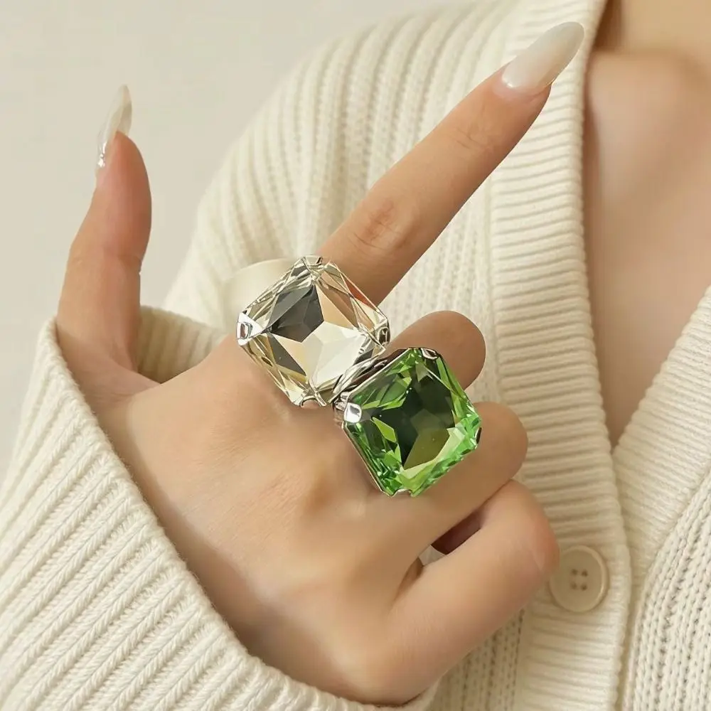 Square Shape Square Rhinestone Ring Rhinestone Crystal Adjustable Size Vintage Wedding Ring Exaggerated Giant Large Size