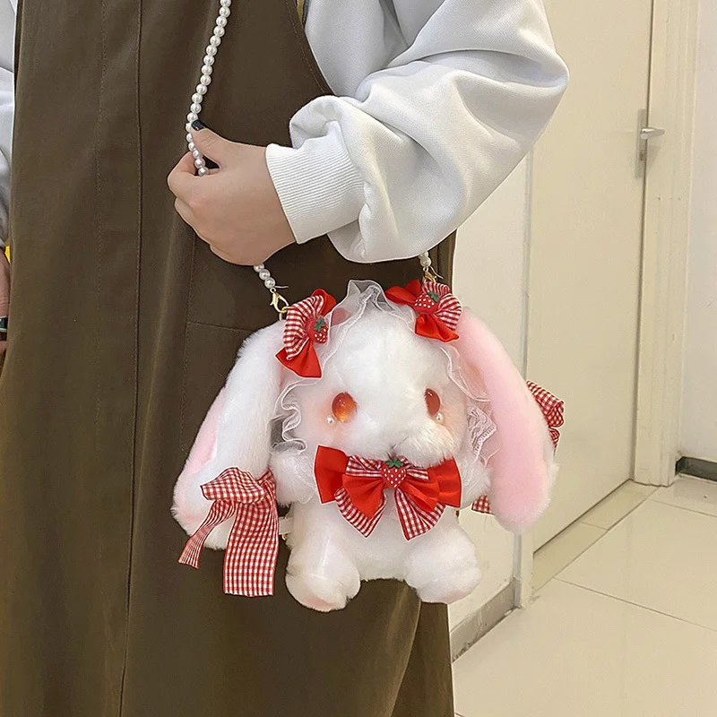 Lolita bolsa de ombro bonito coelho saco do mensageiro bolsa de pelúcia laço arcos coelho boneca bolsa coelho bolsa de ombro