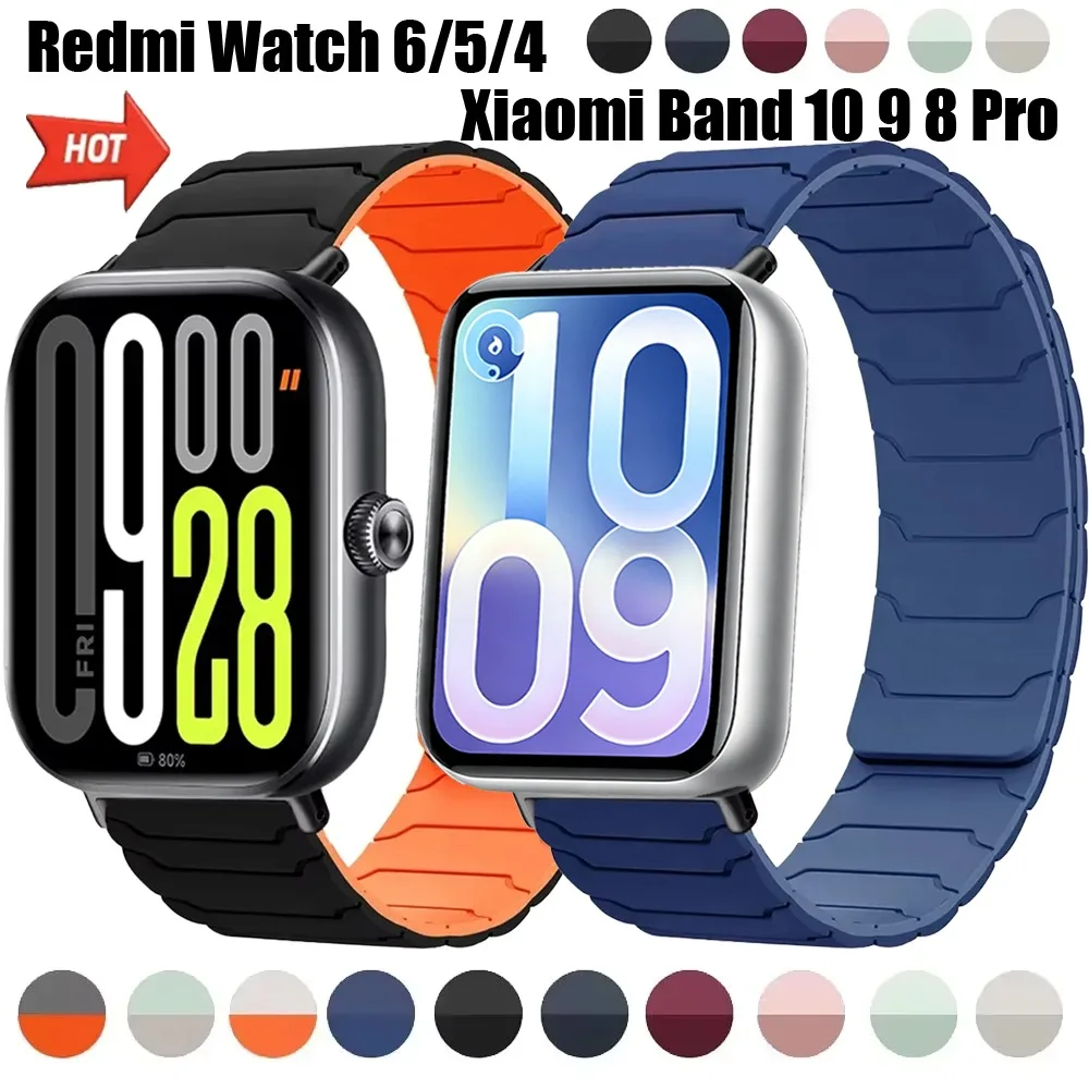 Magnetisches Silikonarmband für Redmi Watch 6/5/4 Komfortables Magnetarmband für Xiaomi Band 10 9 Pro/8 Pro Austauschbares Armband