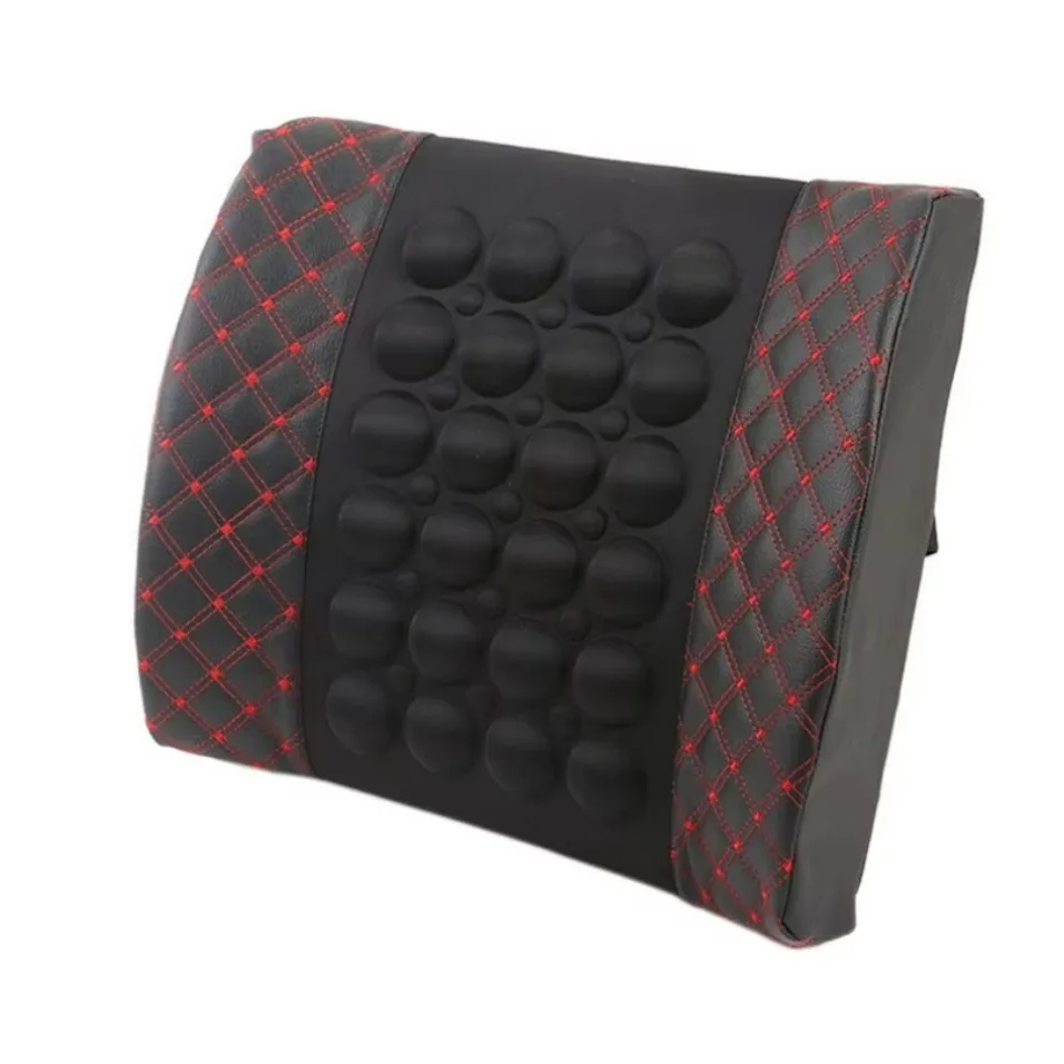 Red Car Seat Lumbar Support Massage Vibration Waist Cushion Lumbar Back Pillow