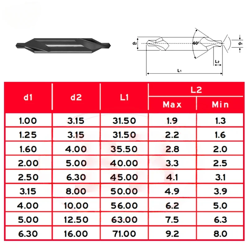 SIQI-broca central de carburo y HSS Co M35, broca de torno de chaflán avellanado, diámetro de forma 1 1,5 1,6 2 3,15 4 5 6 para Metal y aluminio