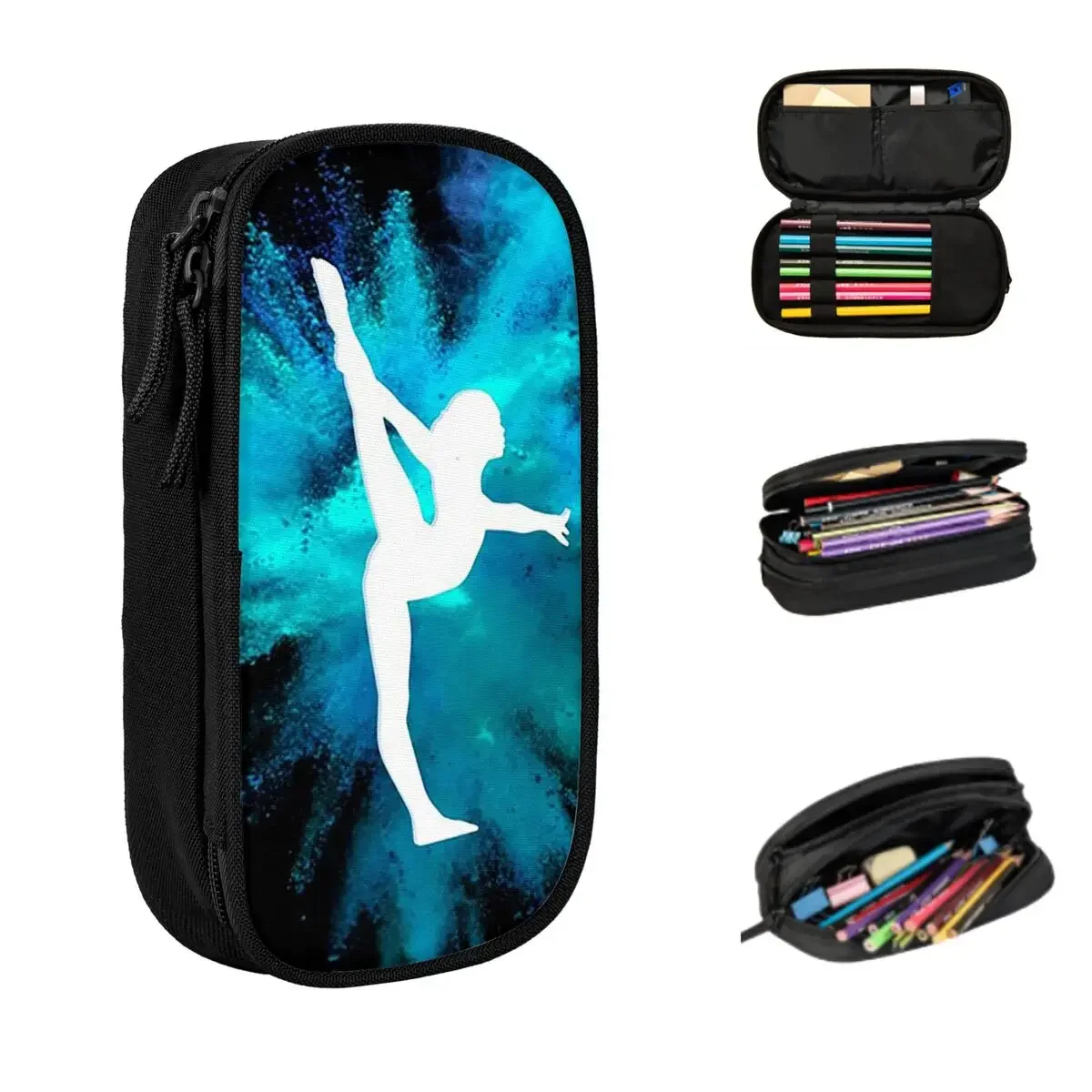 Gymnast Silhouette - Blue Explosion Pencil Cases Big Capacity Pen Bags Pen Box Pencil Pouch For Boys Girls Stationery School