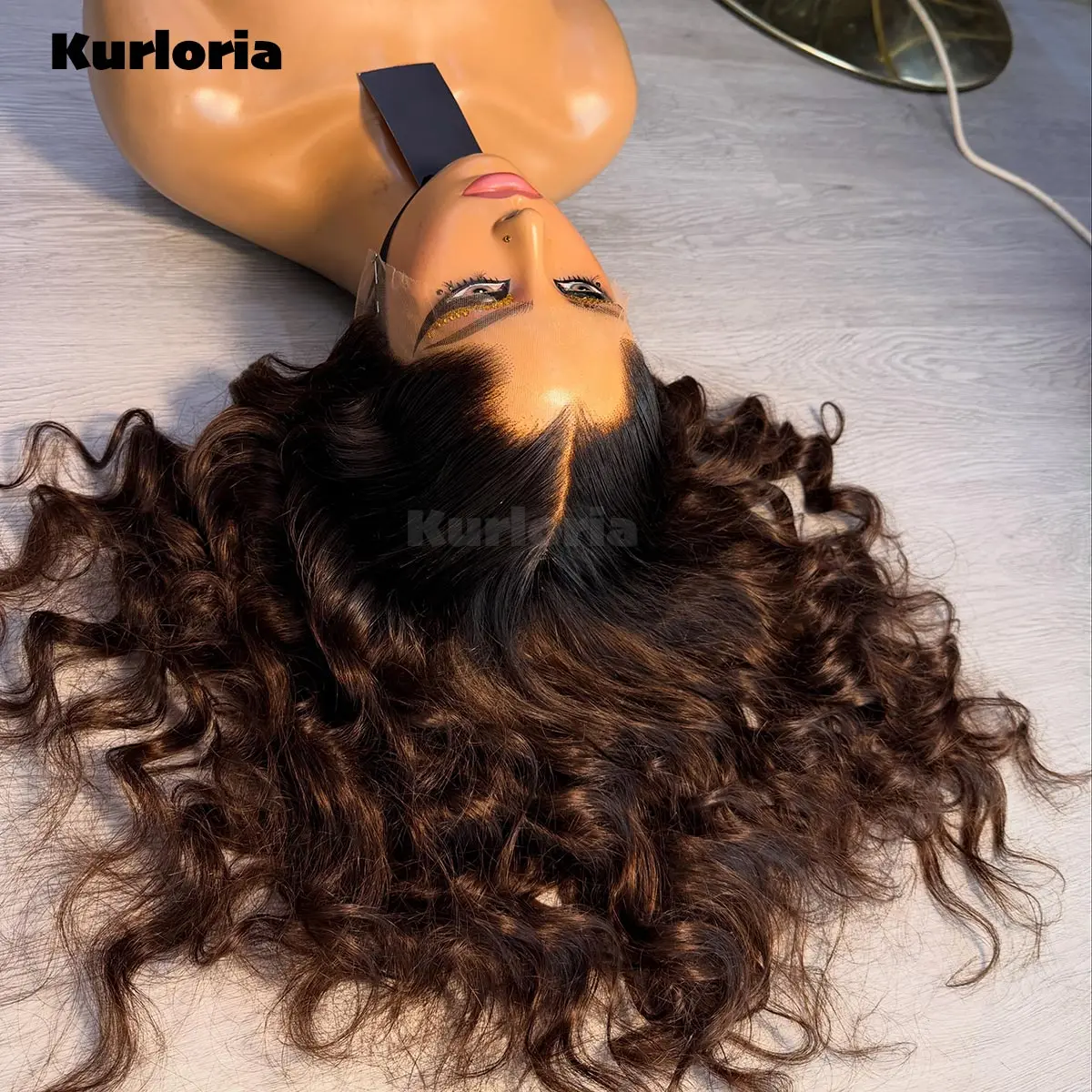 13x6/13x4 HD Lace Lagos M Shape Hairline Drawstring Glue-Free Wig Human Hair Ombre Brown Loose Wave Wigs Pre Plucked Wear to Go