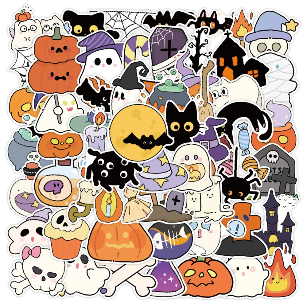 10/30/50PCS Halloween Cartoon Pumpkin Monster Skull Sticker Cute Graffiti Decoration Water Cup Notebook Waterproof Decal Toy