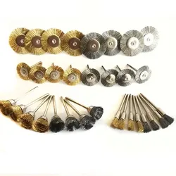 9pcs Steel Wire Brass Brush Rotary Tool Electric Dremel Drill Bit Polishing Grinding Wheel T-shaped Brush Accessories