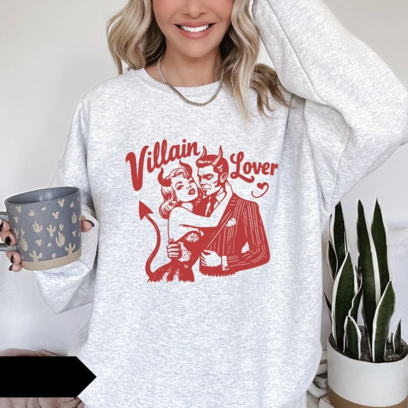 Amante do vilão moletom gráfico hoodies outono inverno retro feminino polver vintage camisa de manga longa amante do livro roupas femininas