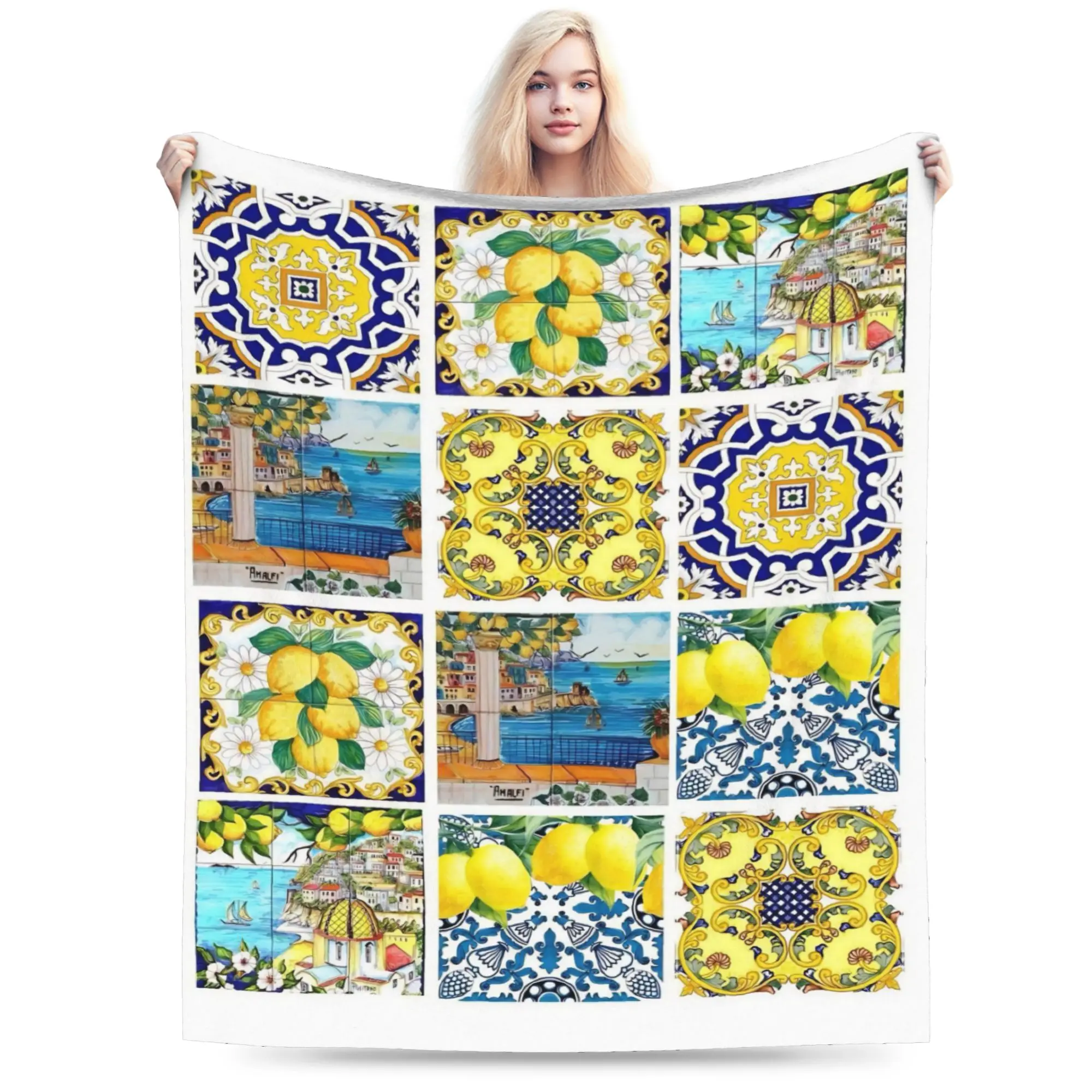 Lemon Sicily Rectangle Blankets Soft Coral Fleece Plush Comfort Gift  Throw Blankets Bedspreads