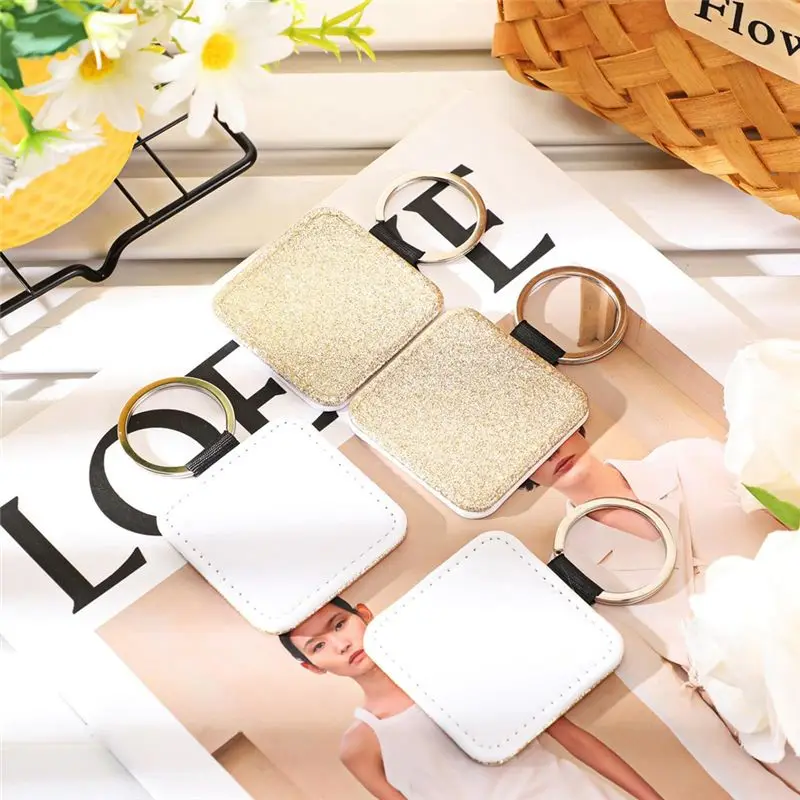 AFOURT-16 Stück Sublimationsrohlinge für Schlüsselanhänger, glitzernder PU-Leder-Schlüsselanhänger, Wärmeübertragungs-Schlüsselanhänger für DIY-Bastelarbeiten, quadratisch, langlebig – Detail 4