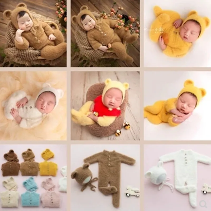 Newborn bear photography set onesie baby full moon home photo costume studio photography props