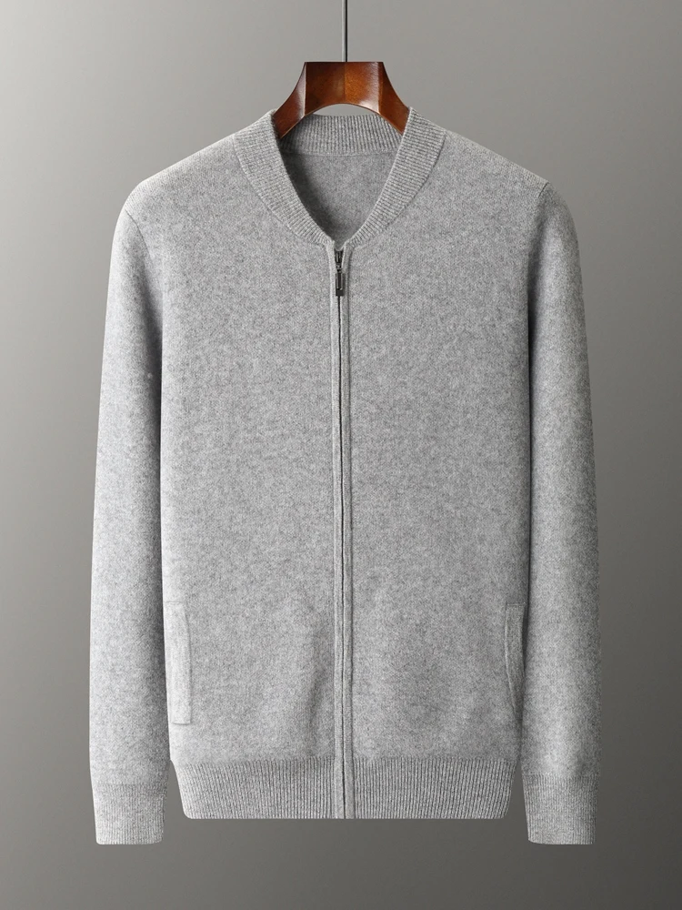 

Men's 100% Merino Wool Sweater Thick Warm Zip Cardigan Jacket Autumn Winter New Mock Neck Cashmere Coat Knitted Long Sleeve Tops