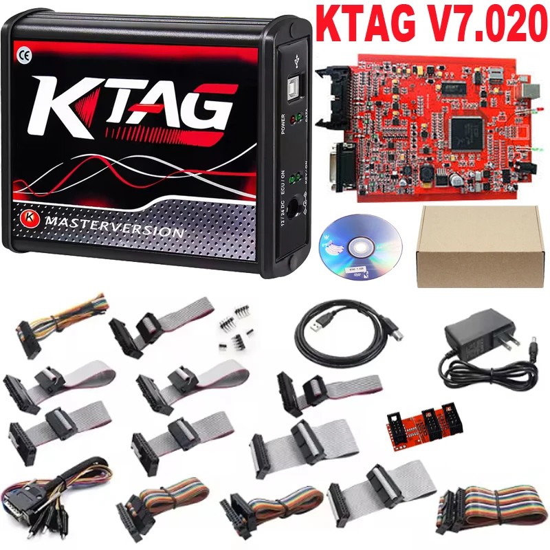 For KTAG V7.020 Red PCB Red European ECU Programmer Master Unlimited Token BDM For Kess Program Tool OBD2 Tuning ECU Repair Tool