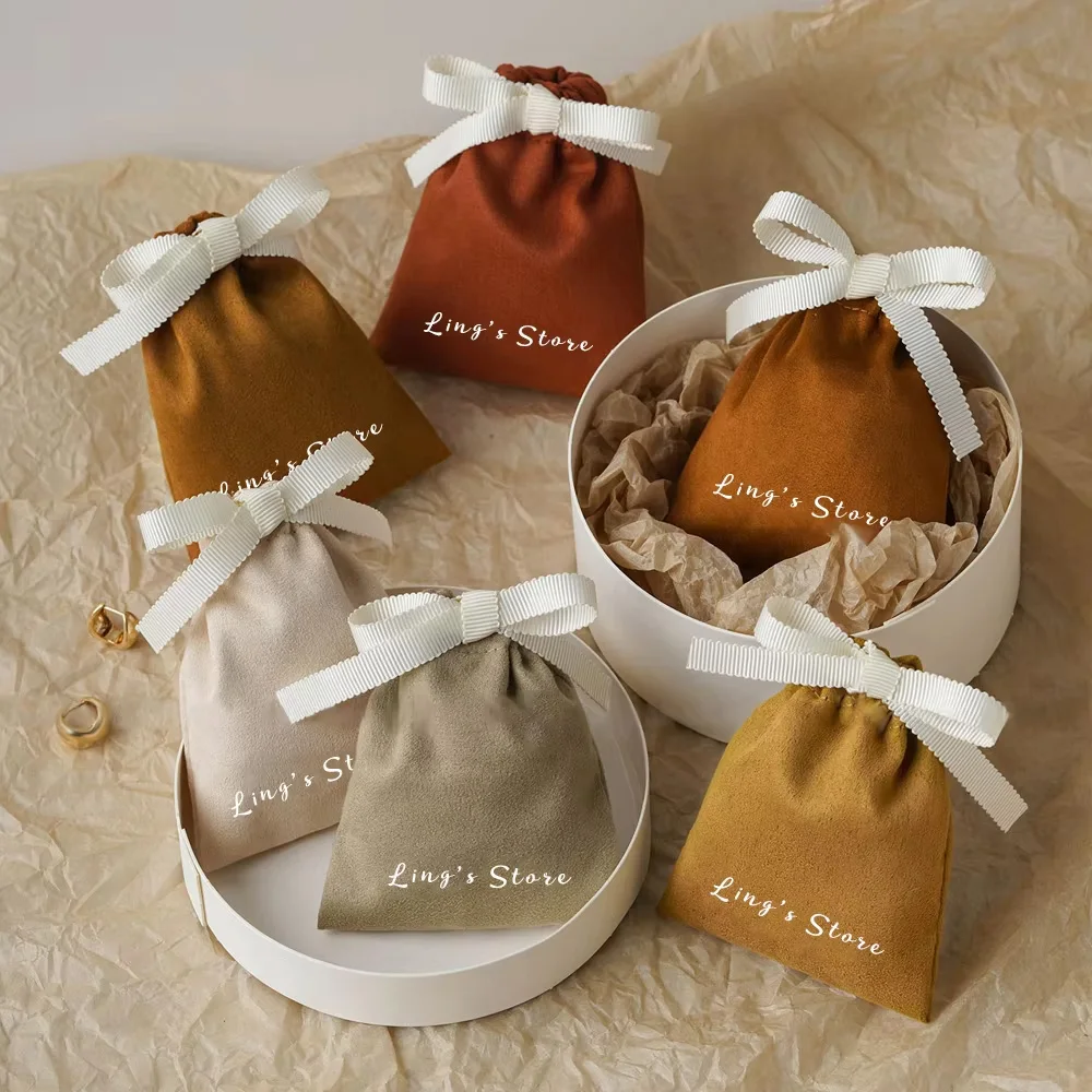 

50pcs Customized Logo Flannel Drawstring Pocket Elegant Velvet Silk Ribbon Pouch Cosmetic Perfume Storage Newborn Fabric Package