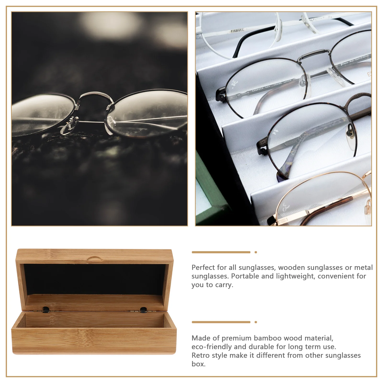 

1Pcs Bamboo Spectacle Box Vintage Design Portable Sunglasses Storage Box Lightweight Durable Glasses Case Travel Use