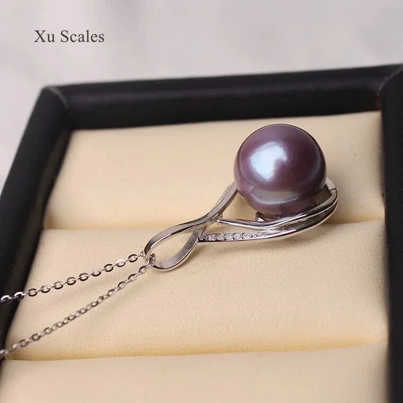 100% Natural Freshwater Purple Edison Pearl Pendant Necklace S925 Sterling Silver Zircon Dignified and Atmospheric Jewelry Gift