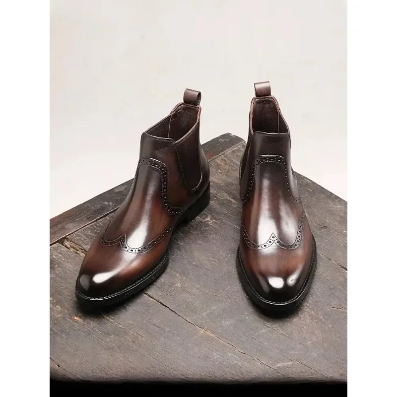 

Spring and Autumn New Business Dress Men's Boots Pointed Leather Trend High Top Leather Boots Men's Shoes