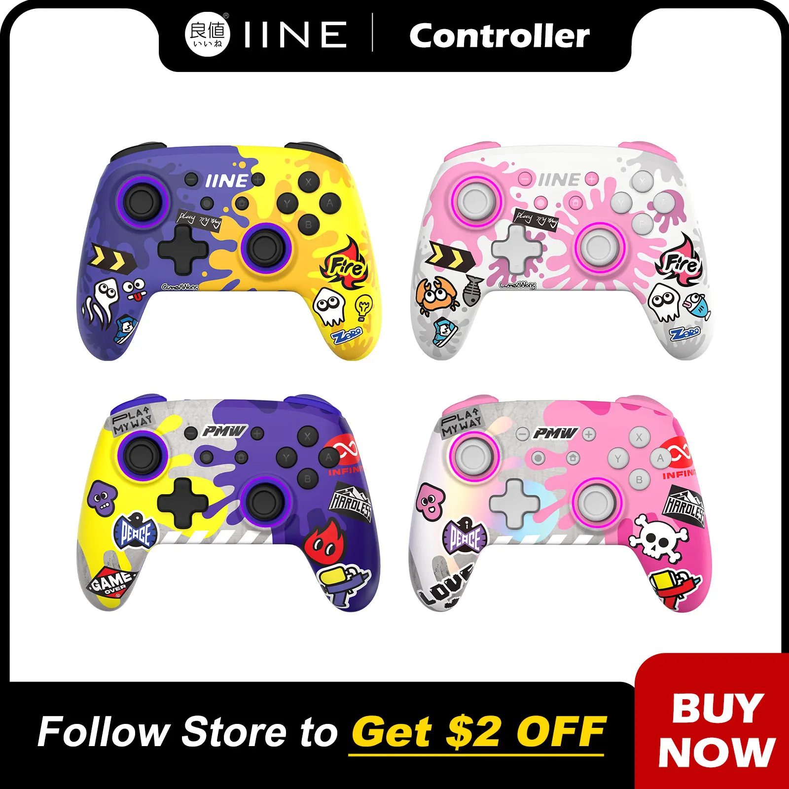 IINE Wireless Controller Wake Up Support NFC Amiibo Compatible Nintendo Switch/Switch lite/Switch OLED