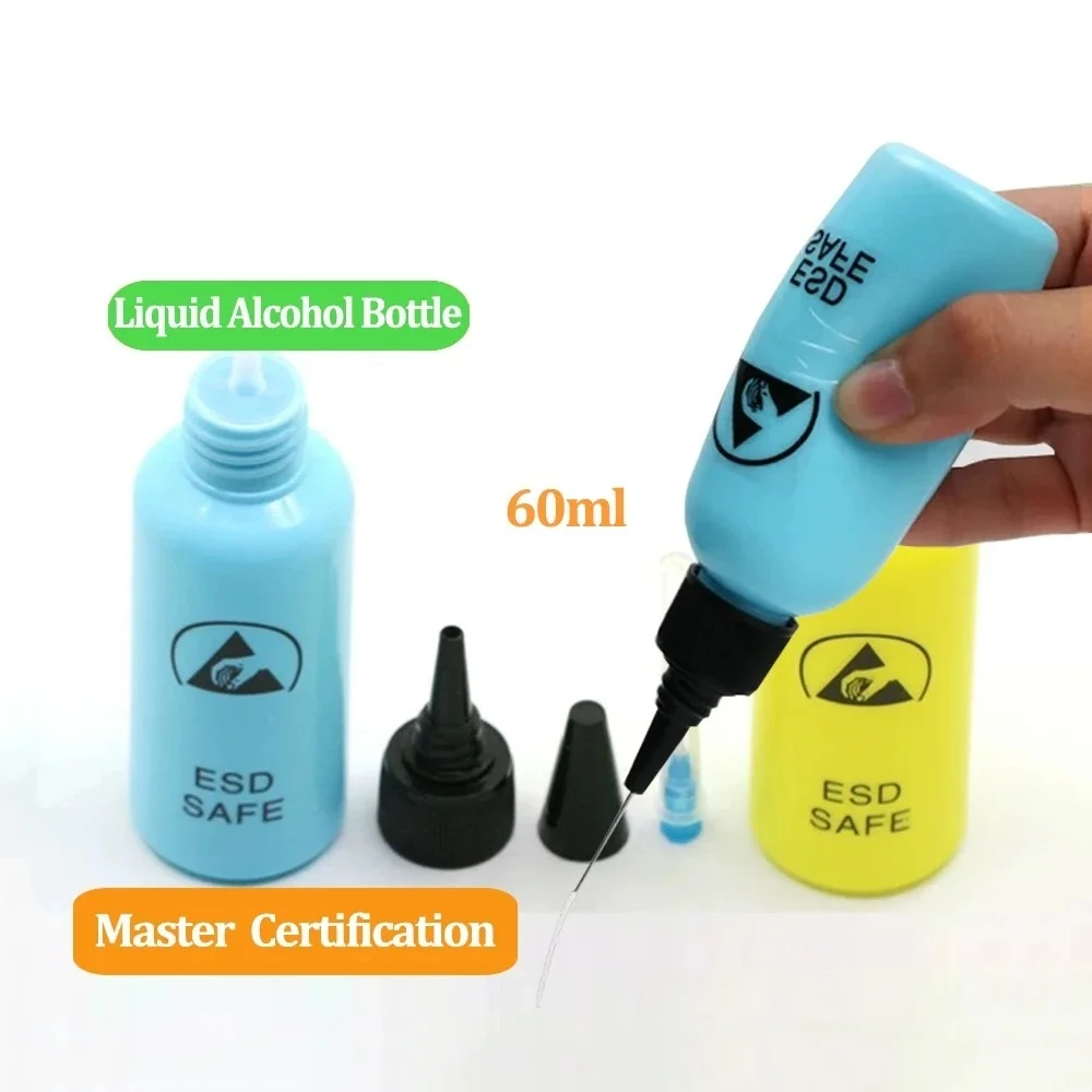 Alcohol bottle, solvent dispensing, mobile phone repair, anti-static, leak-proof, with needle, 65ML