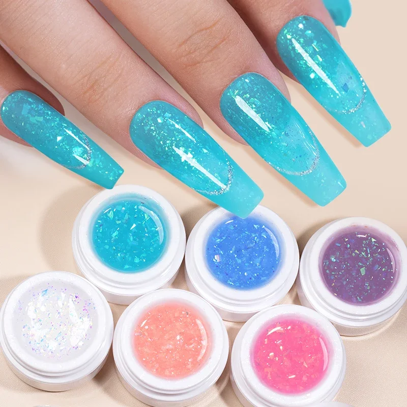 15ML Opal Glitter Extension Nail Gel Polish Sparkling Glitter Sequins Builder Nail Gel Semi-Permanent Nail Varnish For Manicure