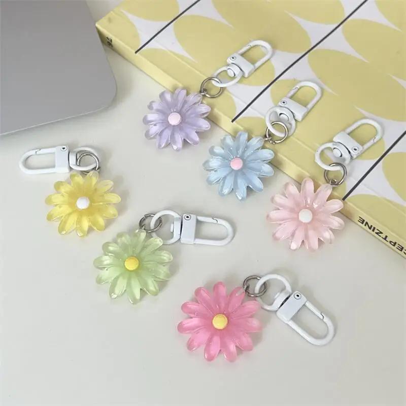 Sheer Glitter Daisy Sunflower Keychain Organizer Translucent Flower Bag Charm Cute INS Korean Fashion Key Holder for Student