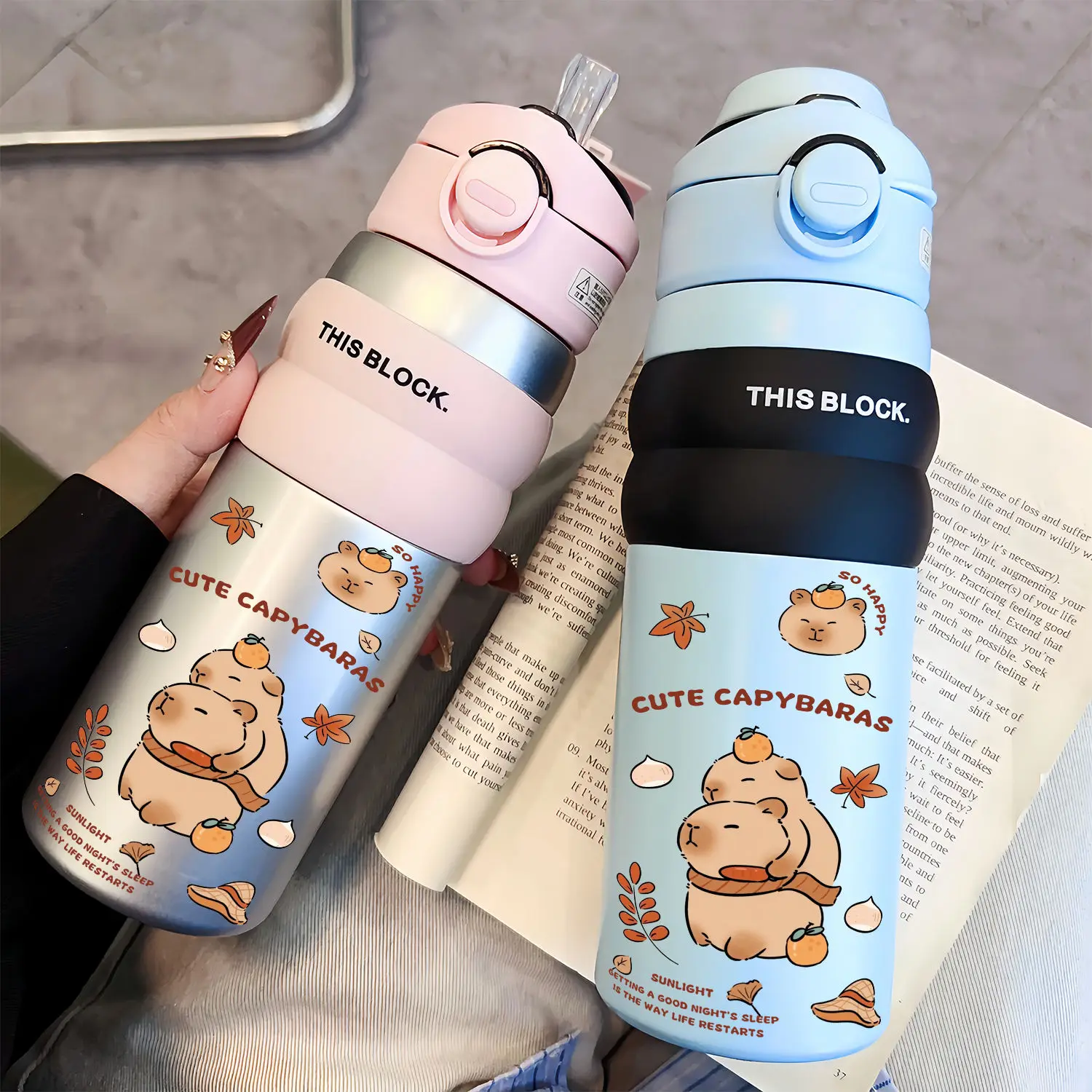 Capybara Cute Children's Insulation Cup Big Belly Straw 316 Food Grade Stainless Steel Water Bottle Carrying kapibara School Mug