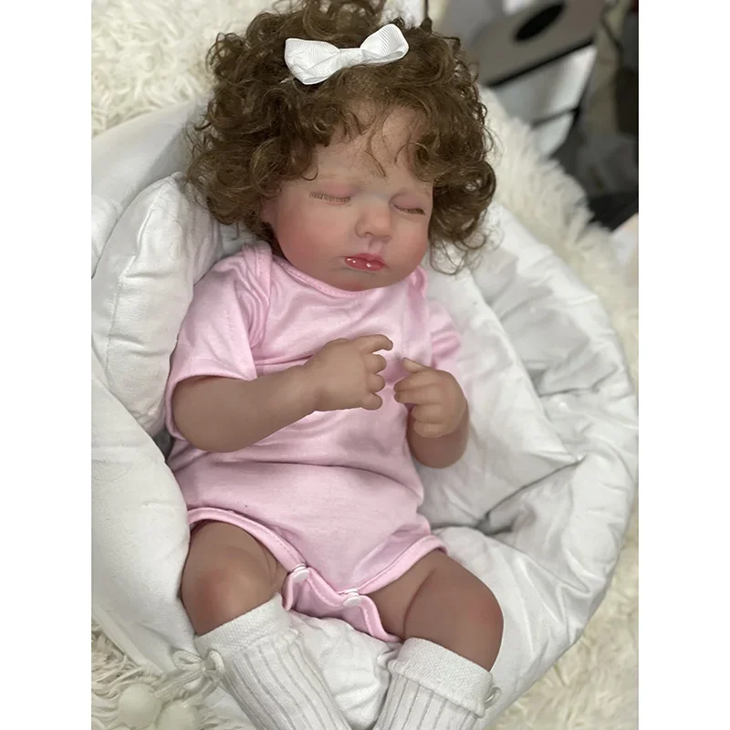 48cm Reborn Dolls Loulou Sleeping Girl Cotton Body Lifelike Curly Hair with 3D Skin Venis Painting juguetes para niños