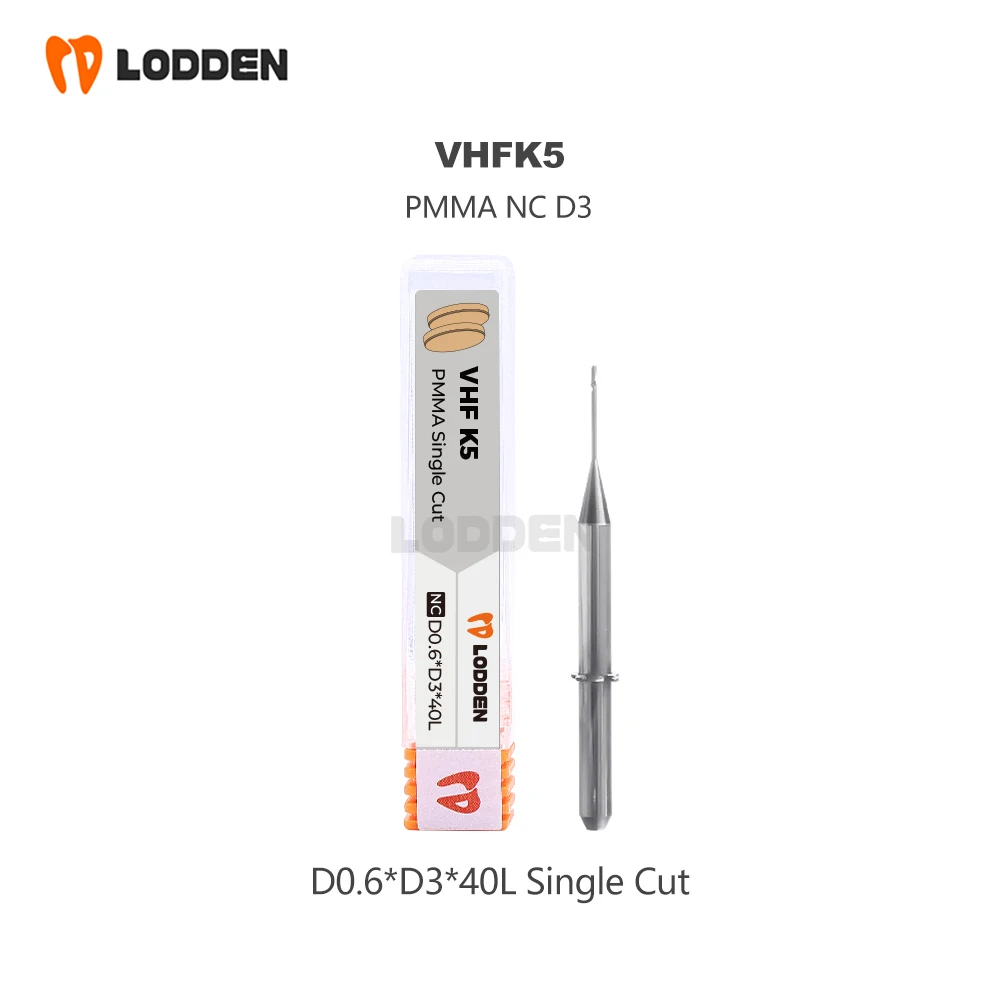 VHF K5 Dental Lab  Milling Burs for PMMA Zirconia Lithium Disilicate D3 Cutters 0.3/0.6/1.0/2.0 Diamond Grinding Tools