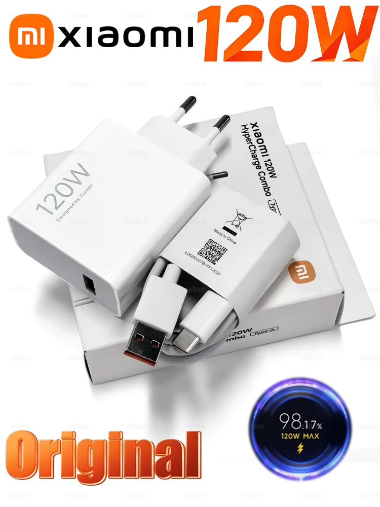 Oryginalna ładowarka Xiaomi 120W, adapter do ładowania, 100W, szybkie ładowanie Hyper Turbo, kompatybilna z modelami Mi 17, 15, 14 Pro, Redmi Note 14, K90, K80, POCO F7, X7, X8. — 2