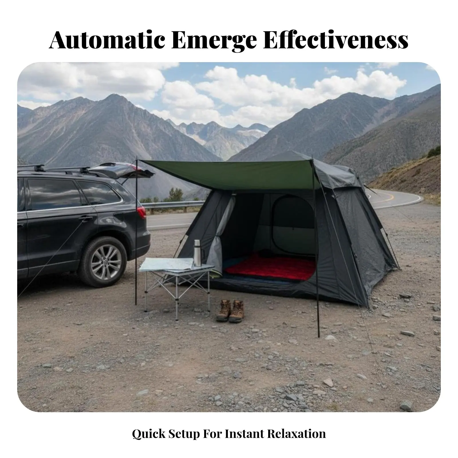 

Automatic Camping Tent, Outdoor Double Coating, Quick Setup, Portable Folding, Car Tail Shelter, Black